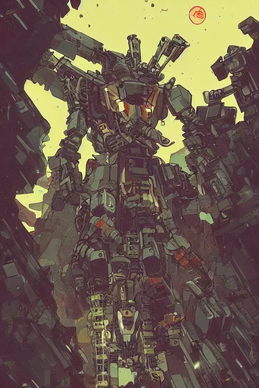 Image similar to cyberpunk mecha ninja borderland that looks like it is from borderlands and by feng zhu and loish and laurie greasley, victo ngai, andreas rocha, john harris