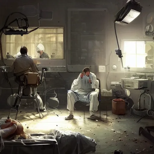 Image similar to A surgeon desperately trying to save his patient, oil painting by Cedric Peyravernay, highly detailed, cinematic concept art, dramatic lighting