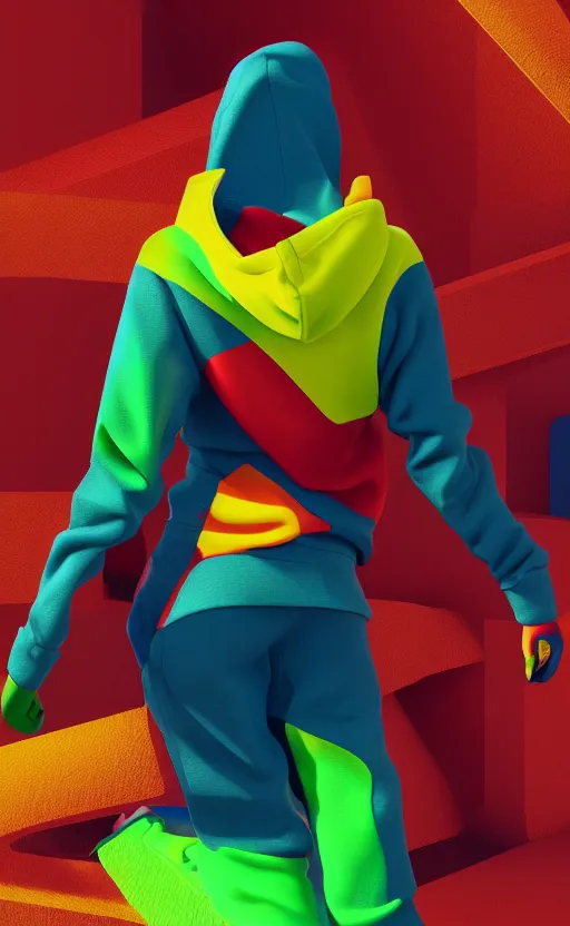 Prompt: red blue hoodie, with model, flex position, yellow and green, trendsetter, fiction, stability, intricate, elegant, 8 k, uhd, justify, artstation, concept art, matte, sharp focus, illustration, consistent, highly detailed object content, proportional object content