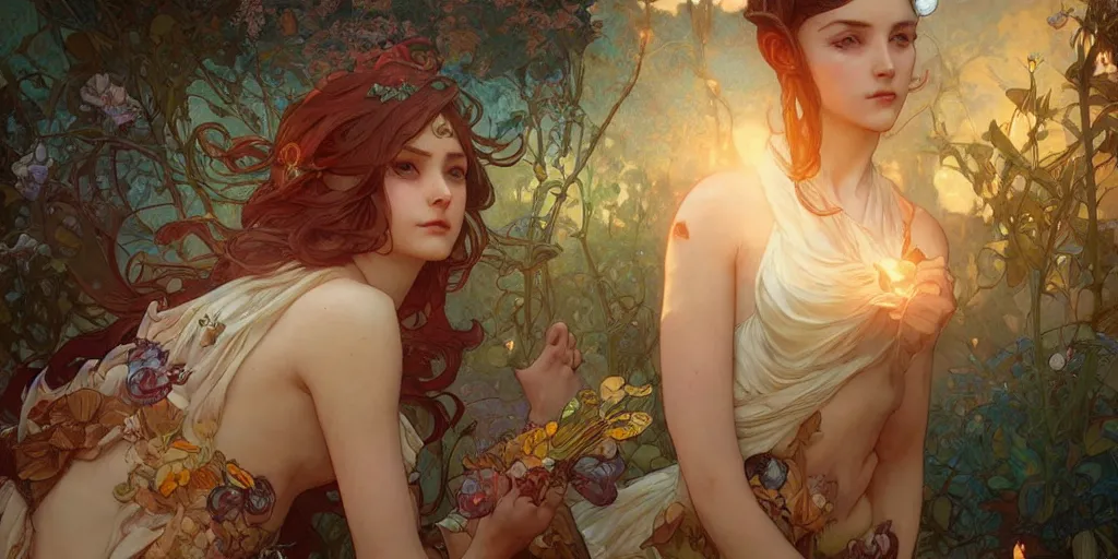 Prompt: dreamscape, female, vivid colors, art by artgerm and greg rutkowski and alphonse mucha and loish and wlop, highly detailed sculpture, intricate detailed, ommatidia, 8 k, cinematic atmosphere, post - processing