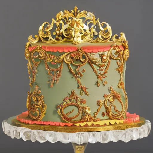 Image similar to photograph of a fancy baroque cake from 1970's cookbook in color