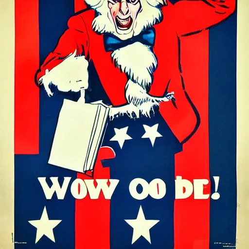 Image similar to fox animal dressed as uncle sam, ww 2 style propaganda poster