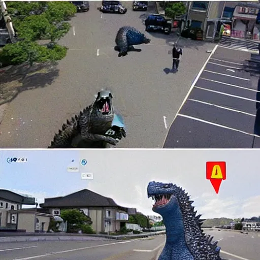 Prompt: godzilla on google maps street view