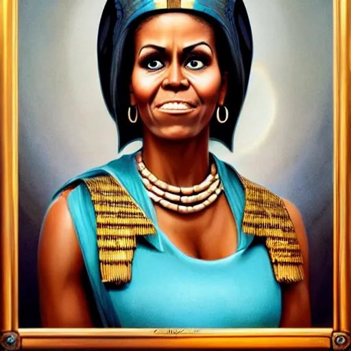 Prompt: lofi queen of egypt portrait of michelle obama, Pixar style, by Tristan Eaton Stanley Artgerm and Tom Bagshaw.