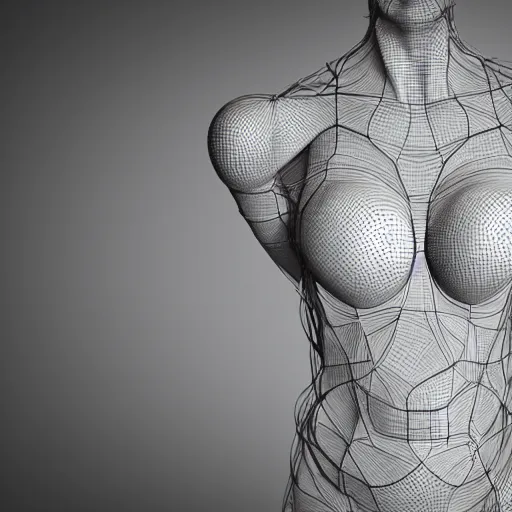 Prompt: close up of beautiful strange human bodies intertwined, torso, belly, skin, loving embrace, surrealism, wireframe, perfect topology, 3 d model, 3 d mesh, color gradients, atmospheric lighting, octane render, cinematic