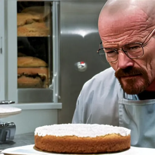 Prompt: walter white baking a cake
