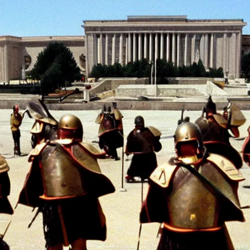 Image similar to roman legions shooting in front of the pentagon ( 2 0 0 3 )