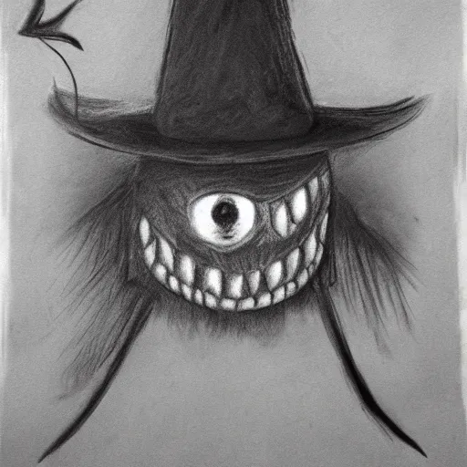 Image similar to horrifying charcoal drawing of the babadook