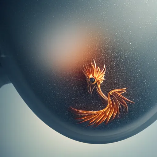 Image similar to a baby phoenix inside a water drop cinematic lighting ultra detail ultra realistic photo realistic octane render 4k