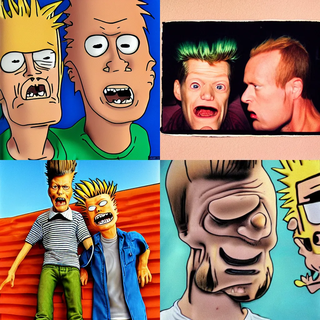 Prompt: Realistic photo of Beavis and Butthead, lomography