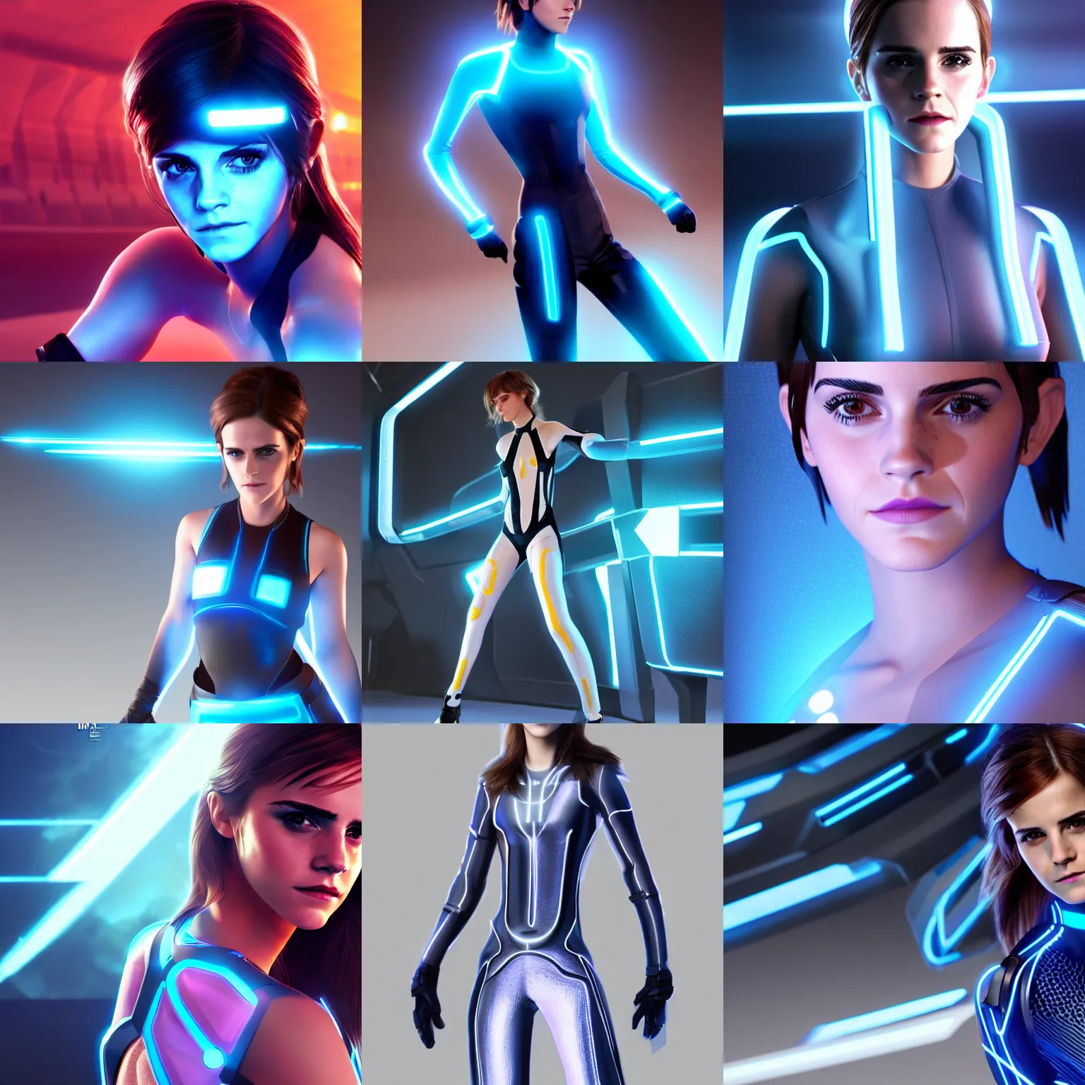 Prompt: emma watson in tron legacy cosplay, unreal engine, octane render, by artgerm