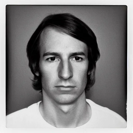 Prompt: Mugshot Portrait of Young Saul Goodman, taken in the 1970s, photo taken on a 1970s polaroid camera, grainy, real life, hyperrealistic, ultra realistic, realistic, highly detailed, epic, HD quality, 8k resolution, body and headshot, film still, front facing, front view, headshot and bodyshot, detailed face, very detailed face