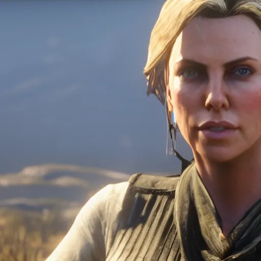 Prompt: charlize theron stars as sadie adler in the playstation 4 video game red dead redemption 2, beautiful screenshot