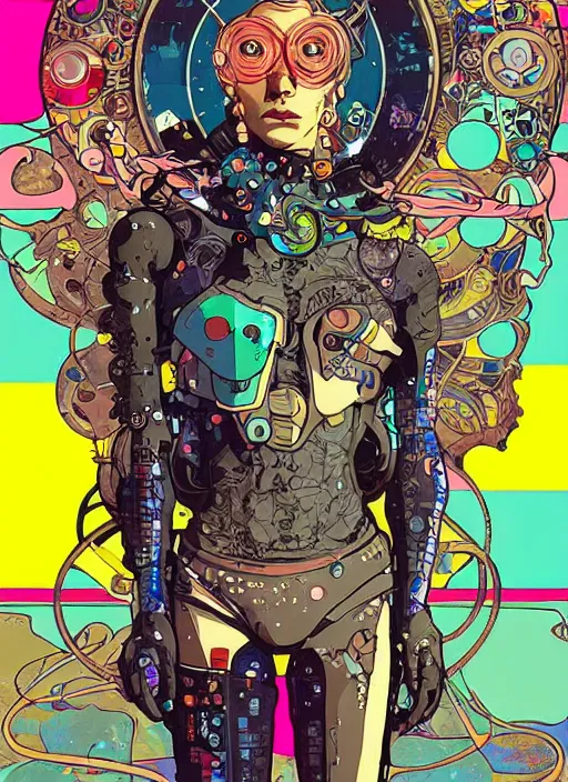 Image similar to cyberpunk pisces!! cyborg portrait illustration, pop art, splash painting, art by geof darrow, ashley wood, alphonse mucha, makoto shinkai