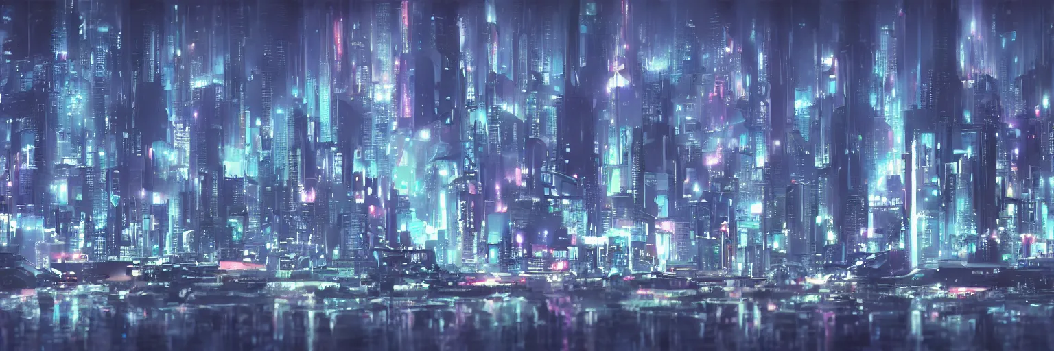 Prompt: a futuristic city skyline on a dreary day, anime animation background matte painting, background art, from the anime ghost in the shell and akira
