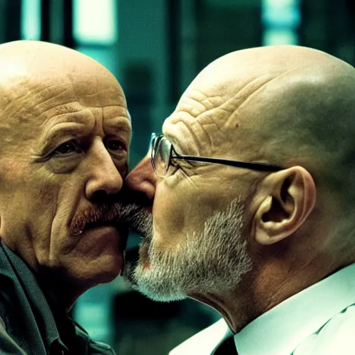 Image similar to mike ehrmantraut kissing walter white, face close up