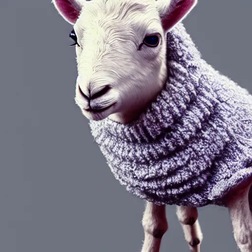 Image similar to lamb wearing a sweater, canon portrait, full body shot 4k, blurry background, artwork, artstation,