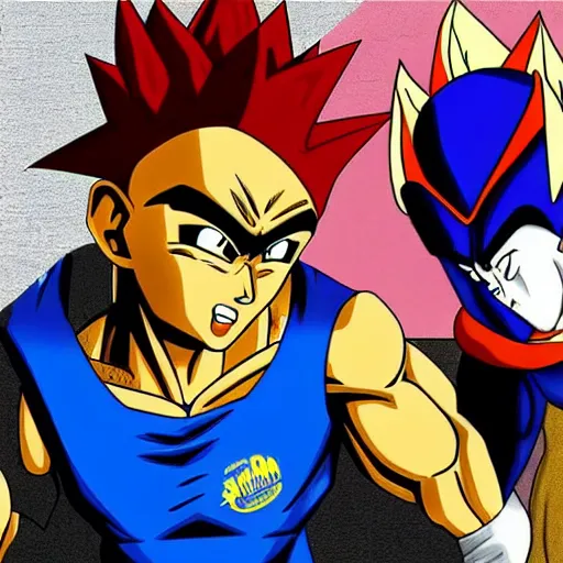 Image similar to 2 pac and vegeta hanging out