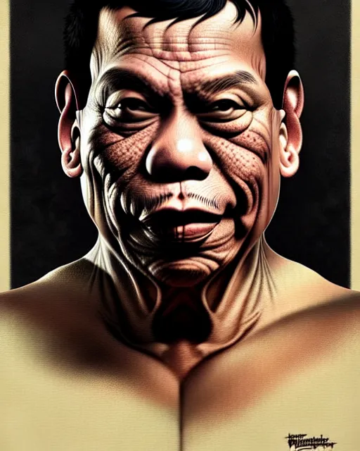 Prompt: rodrigo duterte, rodrigo duterte as a fat monster, very intricate ultrafine details, award winning masterpiece, tom bagshaw artstyle