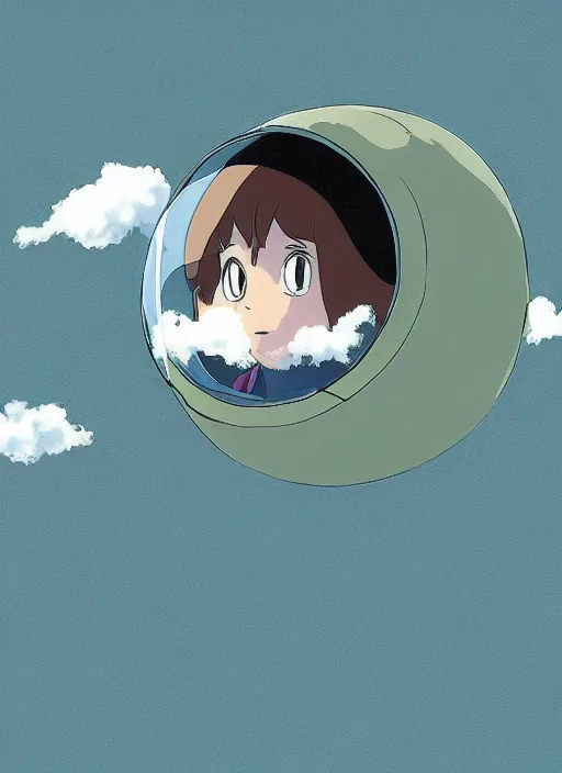 Image similar to an asymmetrical cell - shaded studio ghibli concept art study of a black cube inside a bubble in the sky. wide shot, very dull colors, hd, 4 k, hq