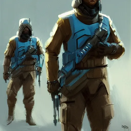 Image similar to star wars concept art by greg rutkowski, soldier wearing a blue and black tactical gear of the hapes republic, digital painting, artstation, concept art, smooth, sharp foccus ilustration, artstation hq