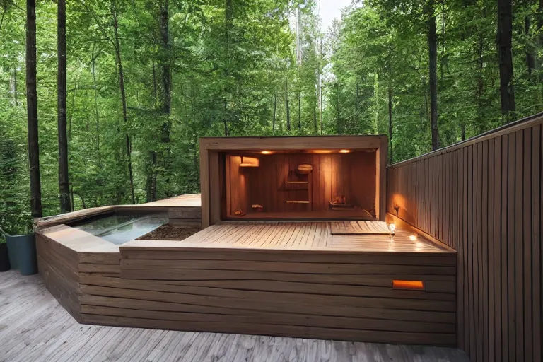 Image similar to modern backyard unique finnish sauna in a north american backyard