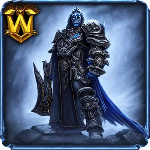 Prompt: world of warcraft lich king profile picture with large chin