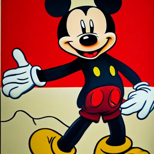 Image similar to mickey mouse in military uniform. art work. german ww 2 propaganda poster. red armband with disney symbol. dark, hyper realistic by barloe