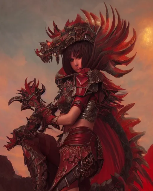 Image similar to Portrait of a Fantasy crimson knight, moonlit, HD, illustration, epic, D&D, fantasy, intricate, elegant, highly detailed, digital painting, artstation, concept art, smooth, sharp focus, illustration, art by artgerm and greg rutkowski and alphonse mucha, monster hunter illustrations art book