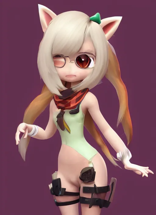 Image similar to female furry mini cute style, highly detailed, rendered, ray - tracing, cgi animated, 3 d demo reel avatar, style of maple story and zootopia, maple story gun girl, fox from league of legends chibi, soft shade, soft lighting