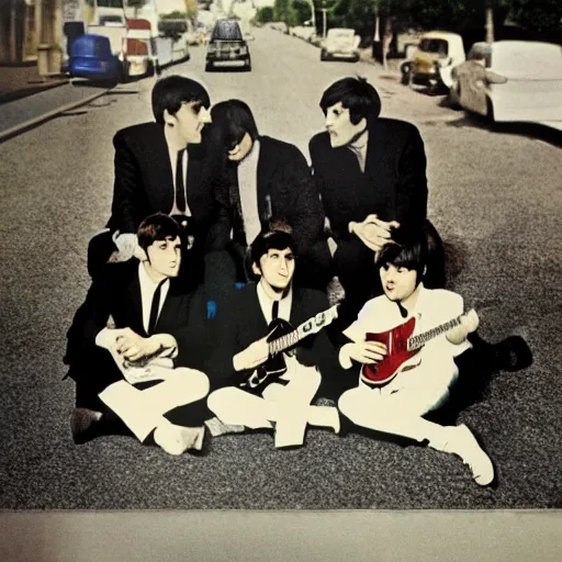 Prompt: 4K uhd photo of a lost Beatles album cover