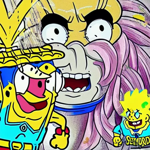 Prompt: spongebob drawn in the style of dragon ball z