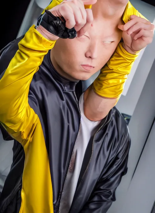 Image similar to A full portrait photo of real-life saitama one punch man, f/22, 35mm, 2700K, lighting, perfect faces, award winning photography.