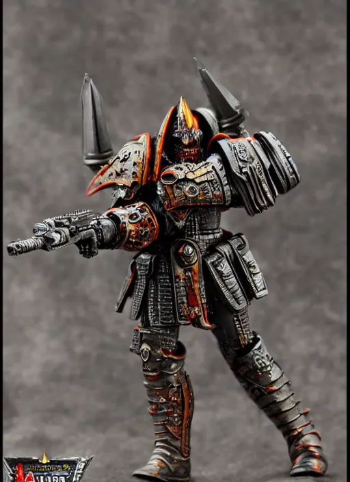 Image similar to 8 0 mm resin detailed miniature of a warhammer 4 0 k sauron, bloody, laser gun, product introduction photos, 4 k, full body,