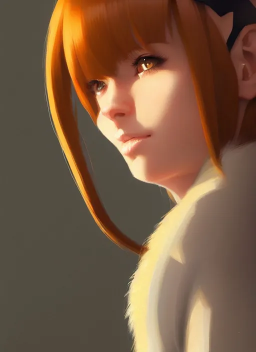 Image similar to ultradetailed beautiful panting of a stylish young lady wearing a brown foxgirl suit with cat ears, dramatic, she has blond hair, distressed, volumetric light, by greg rutkowski, ilya kuvshinov, james jean, makoto shinkai, on artstation