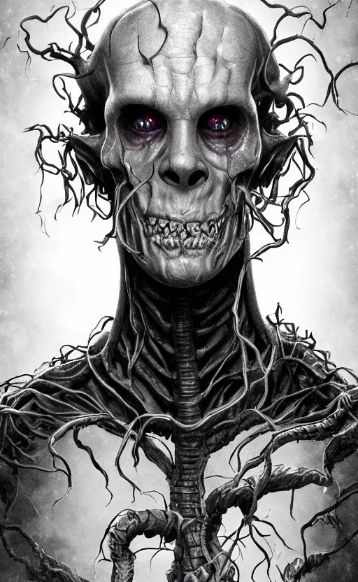 Image similar to full body portrait of Vecna from stranger things in the upside down, dynamic lighting, photorealistic, fantasy concept art, ambient lighting, atmospherical, stunning visuals, creative, cinematic, ultra detailed, trending on art station