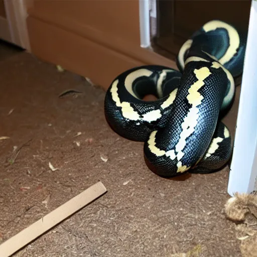 Image similar to ball python inside a house captured by home camera