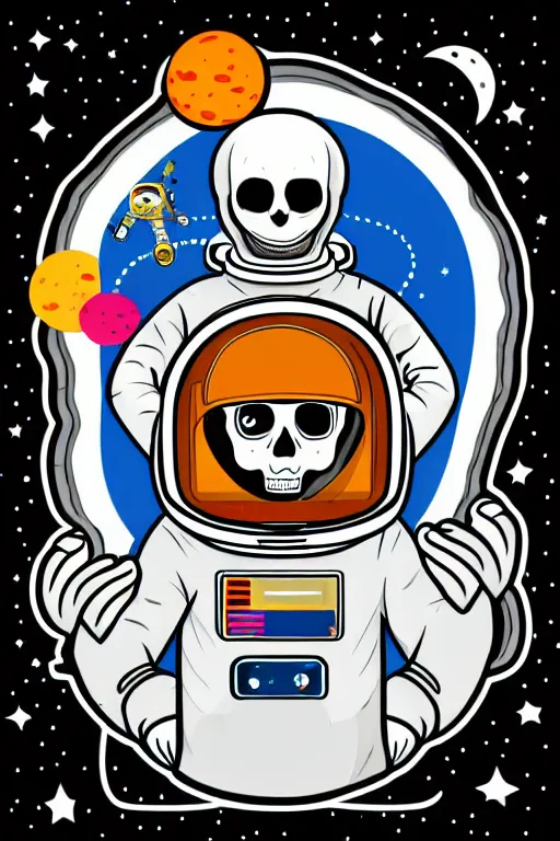 Image similar to A portrait of a skeleton as an astronaut on the moon, sticker, colorful, illustration, highly detailed, smooth and clean vector curves, no jagged lines, vector art, smooth