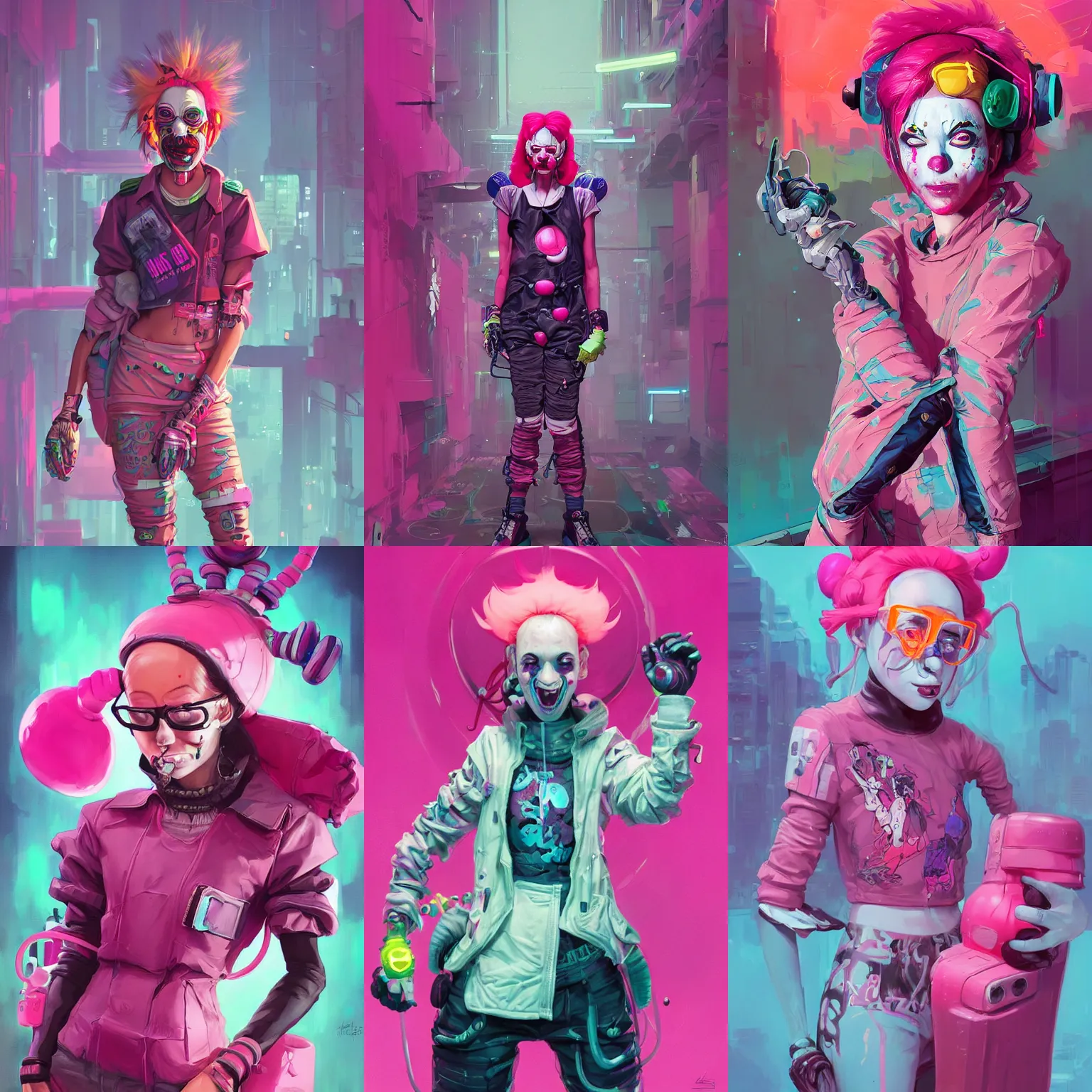 Prompt: cyberpunk clown girl made of pink slime, cartoon, wearing cyberpunk intricate streetwear, transparent, behance hd artstation by jesper ejsing by rhads, makoto shinkai and lois van baarle, ilya kuvshinov, ossdraws