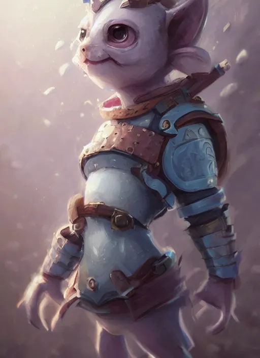 Image similar to cute little anthropomorphic nipponite unsealer wearing chromatic cord, tiny, small, miniature animal, baby animal, short, pale blue armor, cute and adorable, pretty, beautiful, DnD character art portrait, matte fantasy painting, DeviantArt Artstation, by Jason Felix by Steve Argyle by Tyler Jacobson by Peter Mohrbacher, cinematic lighting