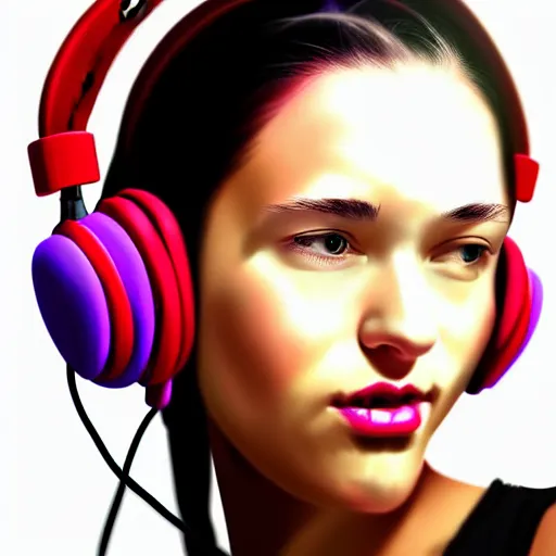 Prompt: a woman with headphones on, digital painting masterpiece, by the artist rockin jelly bean