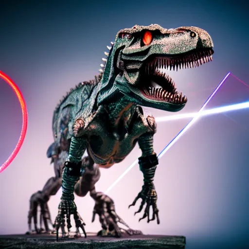 Image similar to threeheaded cyborg tyrannosaurus rex with lasers. 8 5 mm f / 1. 4