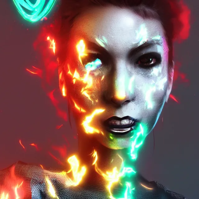 Image similar to a female raver / punk using her mutant fire powers in the style of leonard boyarsky trending on artstation deviantart pinterest hyper detailed photorealistic highlights and shadow hd 8 k post - processing high resolution