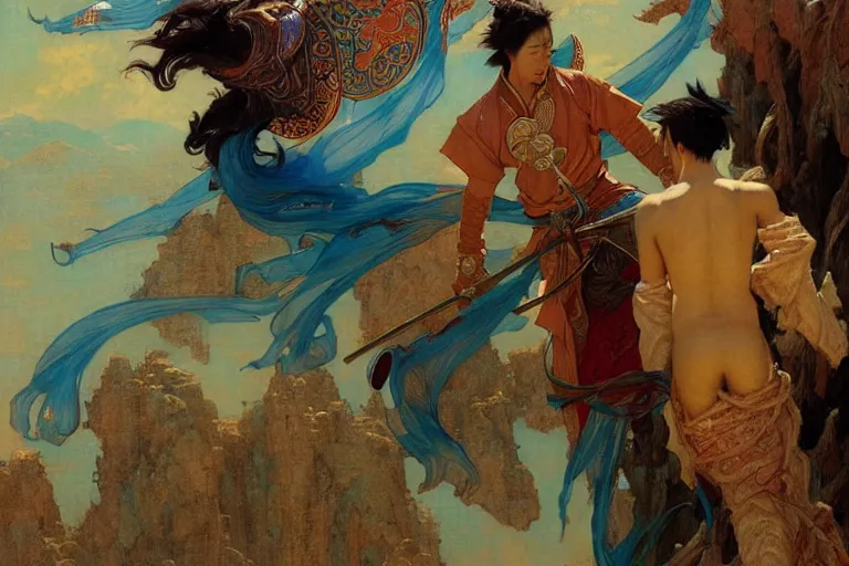 Prompt: tales of earthsea, ming dynasty, painting by gaston bussiere, craig mullins, j. c. leyendecker, tom of finland