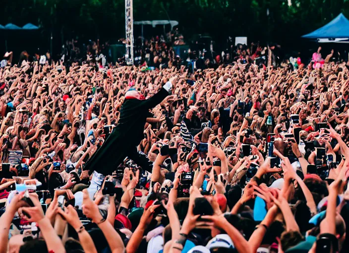 Prompt: photo still of pope francis at the vans warped tour!!!!!!!! at age 3 6 years old 3 6 years of age!!!!!!!! stage diving into the crowd, 8 k, 8 5 mm f 1. 8, studio lighting, rim light, right side key light