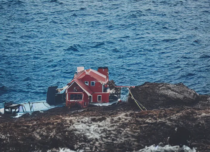 Image similar to dslr photo still of a house on fire at the bottom of the ocean, 8 5 mm f 1. 8