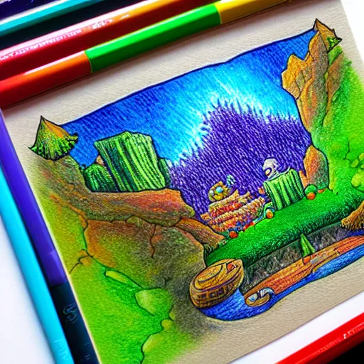 Prompt: Colored pencil art on paper, Terraria Logo, highly detailed, artstation, MasterPiece, Award-Winning, Caran d'Ache Luminance