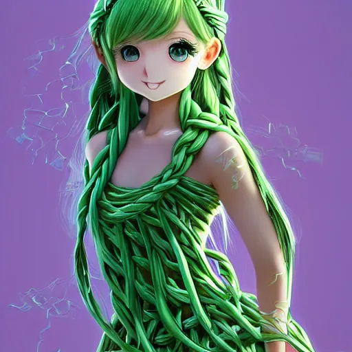 Prompt: 3D advanced digital art, a very cute and gorgeous anime woman wearing a dress made of vines , full body, very long green hair, braided hair, emerald green eyes, , forrest setting, full round face, cinematic lighting, mid-shot, highly detailed, trending on pixiv, Steven Artgerm Lau, WLOP, RossDraws, RuanJia , James Jean, Andrei Riabovitchev, Totorrl, Marc Simonetti, Visual Key, and Sakimichan