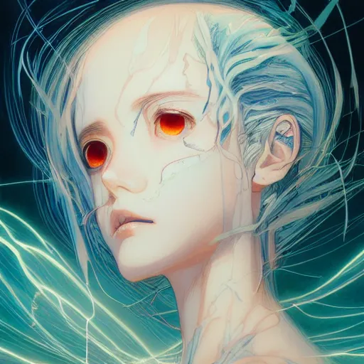 Image similar to prompt : lightning portrait soft light painted by james jean and katsuhiro otomo and erik jones, inspired by evangeleon anime, smooth face feature, intricate oil painting, high detail illustration, sharp high detail, manga and anime 1 9 9 9