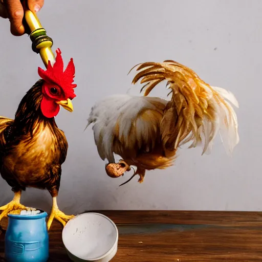 Prompt: photo of a chicken ripping a bong, chicken ripping a bong hit